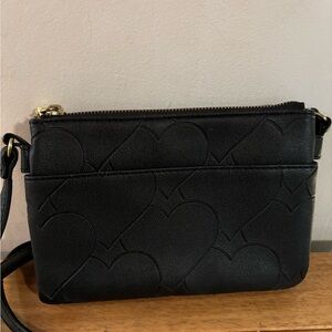 Juicy Couture Black Heart Quilted Crossbody Bag Adjustable Strap EUC 8x5”